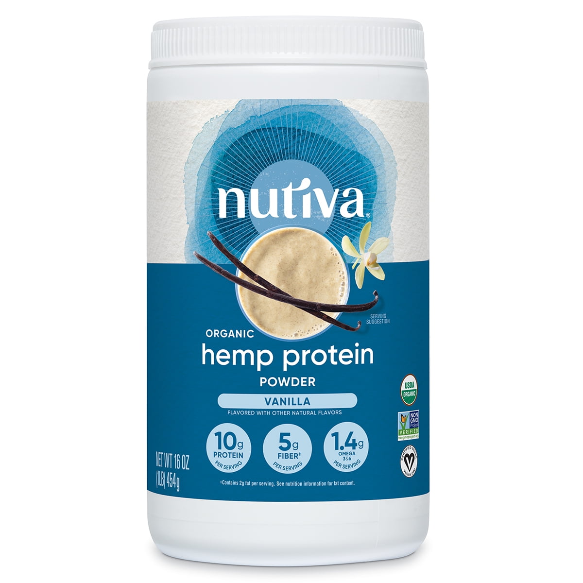 Nutiva Organic Hemp Protein Powder, Vanilla, 15g Protein, 1.0lb, 16.0oz