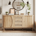 thumbnail image 1 of Homy Casa Modern Sideboard Buffet Cabinet with Rattan Drawers, Sliding Doors, Adjustable Shelves, and Rounded Top – Wood Tone, 1 of 7