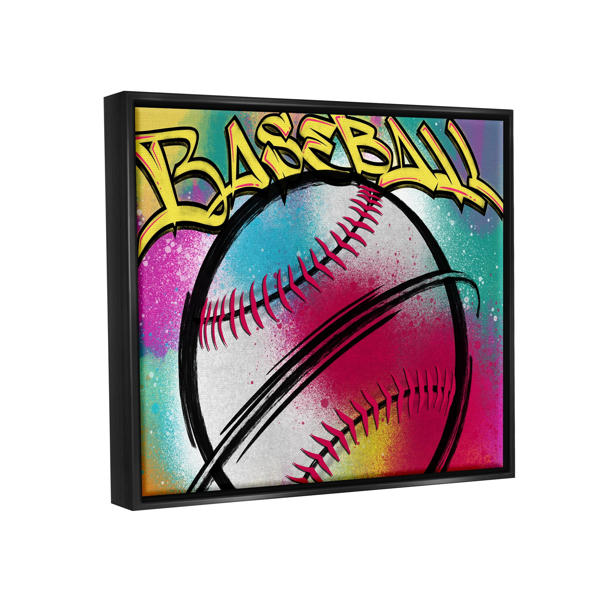 Stupell Industries Urban Sports Baseball Abstract Painting Black Floater Framed Canvas Art Print Wall Art, 31 x 25