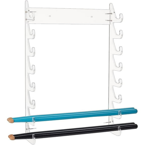 Acrylic Drum Stick Holder for 8 Pair Drumstick Display Stand Clear Drumstick Organizer Holder Wall Mounted Stick Holders for Drum Set Wands and Lightsabers Display-10.5x1.8 Inch Clear