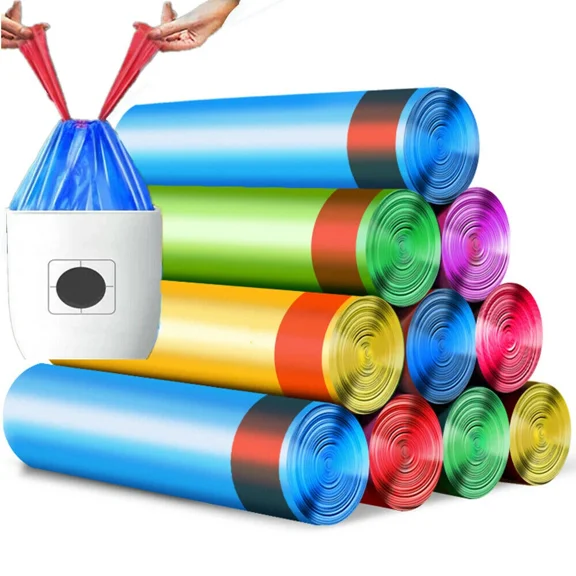 GMizon Colorful Modern Drawstring Trash Bags, Extra Strong Drawstring Kitchen Trash Bags 75 Count