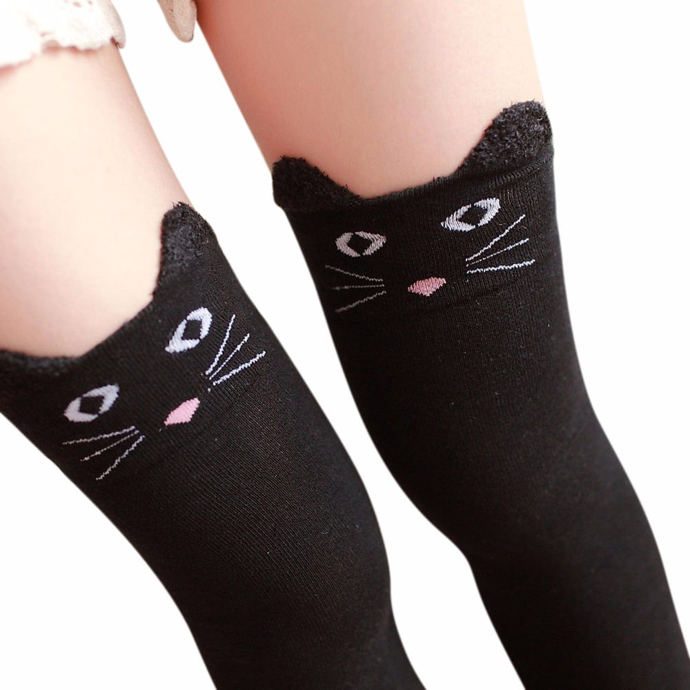 Sunward 1 Pair Cartoon Animal Cat Cotton Over Calf Knee High Socks
