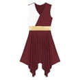 thumbnail image 5 of Alvivi Womens Liturgical Praise Dance Worship Irregular Hem Sleeveless Color Block Lyrical Dance Dress Burgundy S, 5 of 7