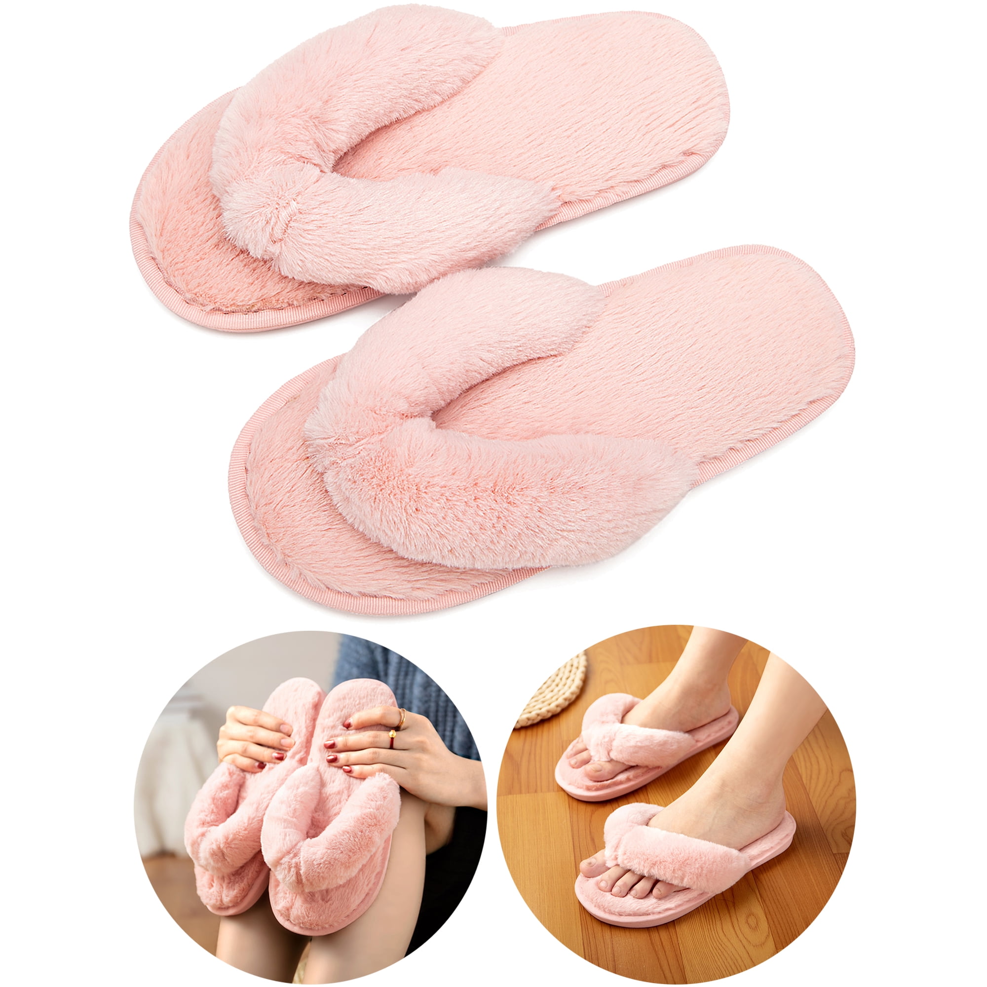 Womens Ladies Cozy Memory Flip Plush Flops Slippers Home Thong Flip Flops Flat Fur Non Slip Indoor Cotton Slippers Walmart