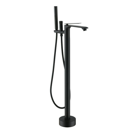 CASAINC Single-Handle Freestanding Floor Mount Tub Filler Faucet with Handheld Shower in Matte Black