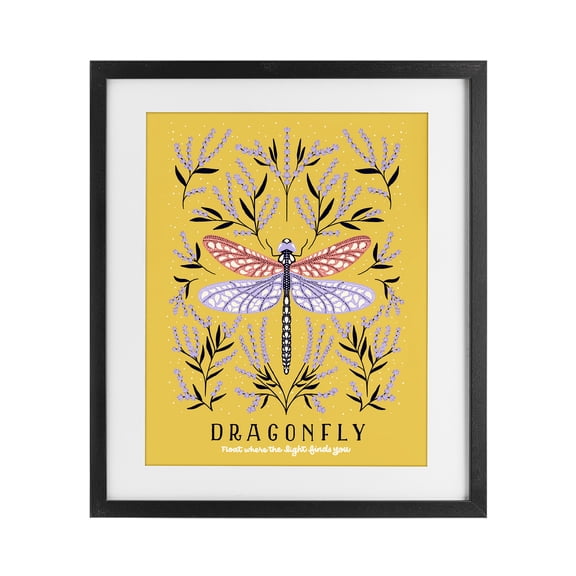 Stupell Industries Eclectic Dragonfly Symmetry on Yellow Black Framed Print Under Glass, 13 x 16, by Indira Prieto | IndySign