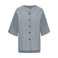 thumbnail image 4 of Tungbrin Plus Size Cotton Linen Oversized T Shirts for Women Fall Casual Half Sleeve Round Neck Button down Tops, 4 of 6