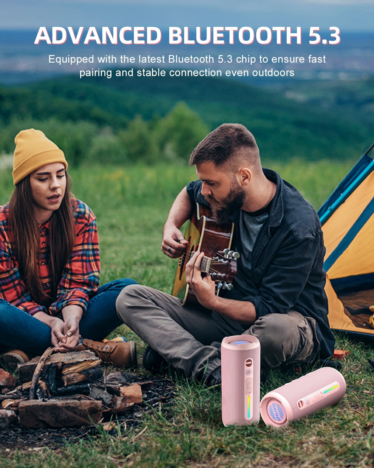 Portable Bluetooth Speaker, 24W Stereo Sound, IPX7 Waterproof, Bluetooth 5.3, RGB Lights, Dual Pairing, 30H Playtime for Outdoor Home Party