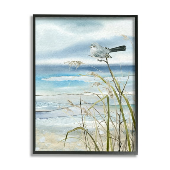 Stupell Industries Bird & Abstract Beach Animals & Insects Painting Black Framed Art Print Wall Art, 16 x 20