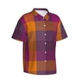 thumbnail image 2 of Daiia Purple Yellow Buffalo Plaid Hawaiian Shirt for Men Gentle Cotton Regular Short Sleeve Casual-Large, 2 of 9