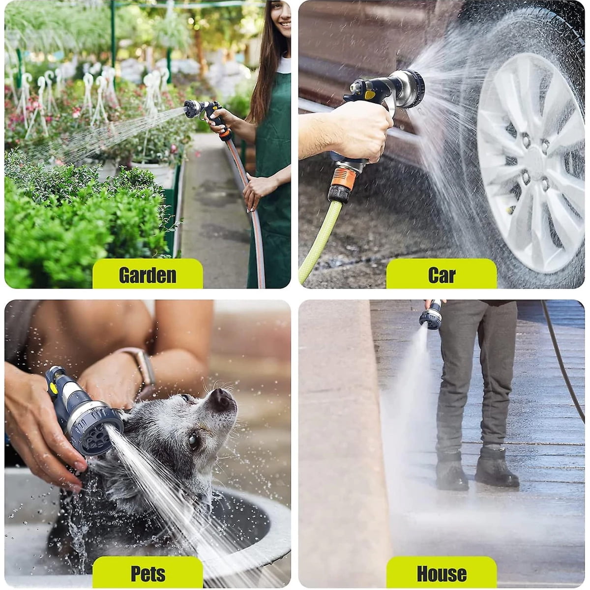 Garden Hose Spray Gun With 8 Adjustable Patterns, Heavy Duty Metal Hose Pipe Spray Gun Zinc Alloy High Pressure Spray Nozzle Perfect For Car And Pet