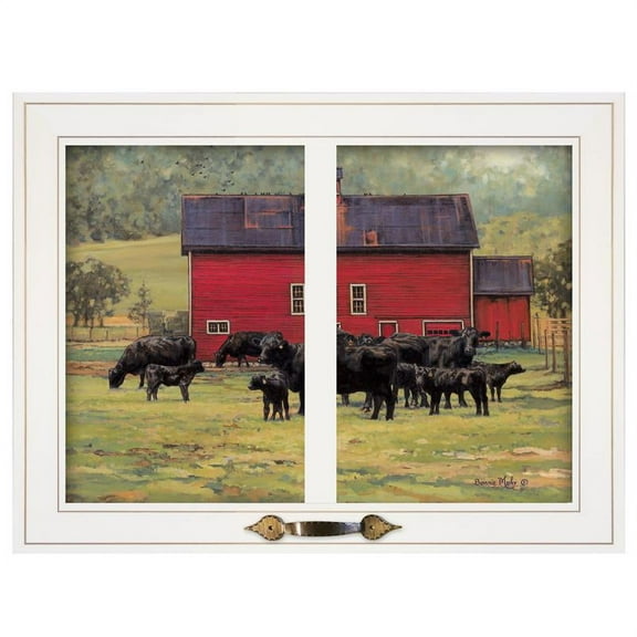 By the Red Barn Herd of Angus by Bonnie Mohr Printed Art Wood Multi-Color