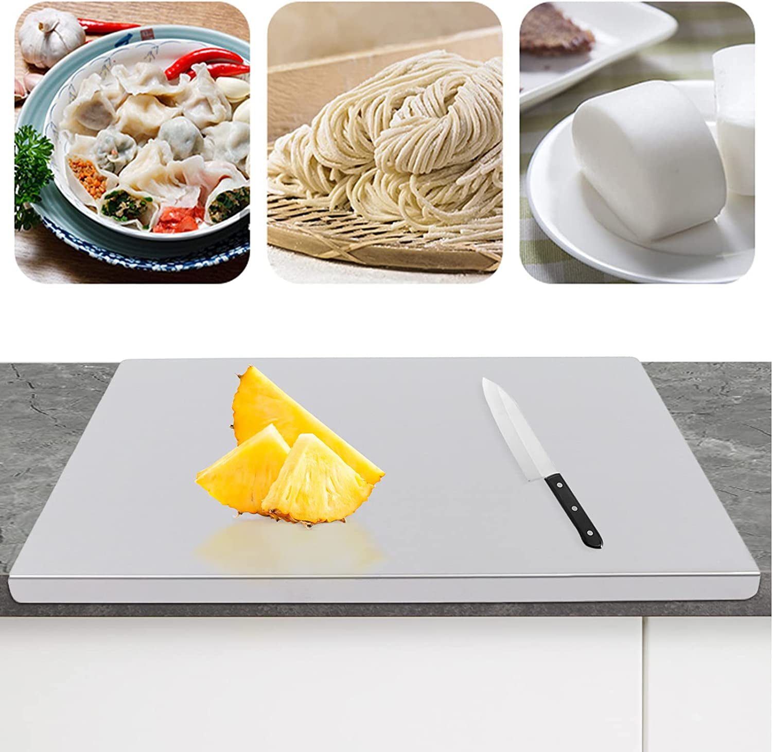 Miumaeov Cutting Boards Chopping Board Large Stainless Steel Kitchen Cutting Board with L-Shaped Folded Edge for Cutting Vegetables Kneading Dough 23.6 * 19.6 * 0.5"