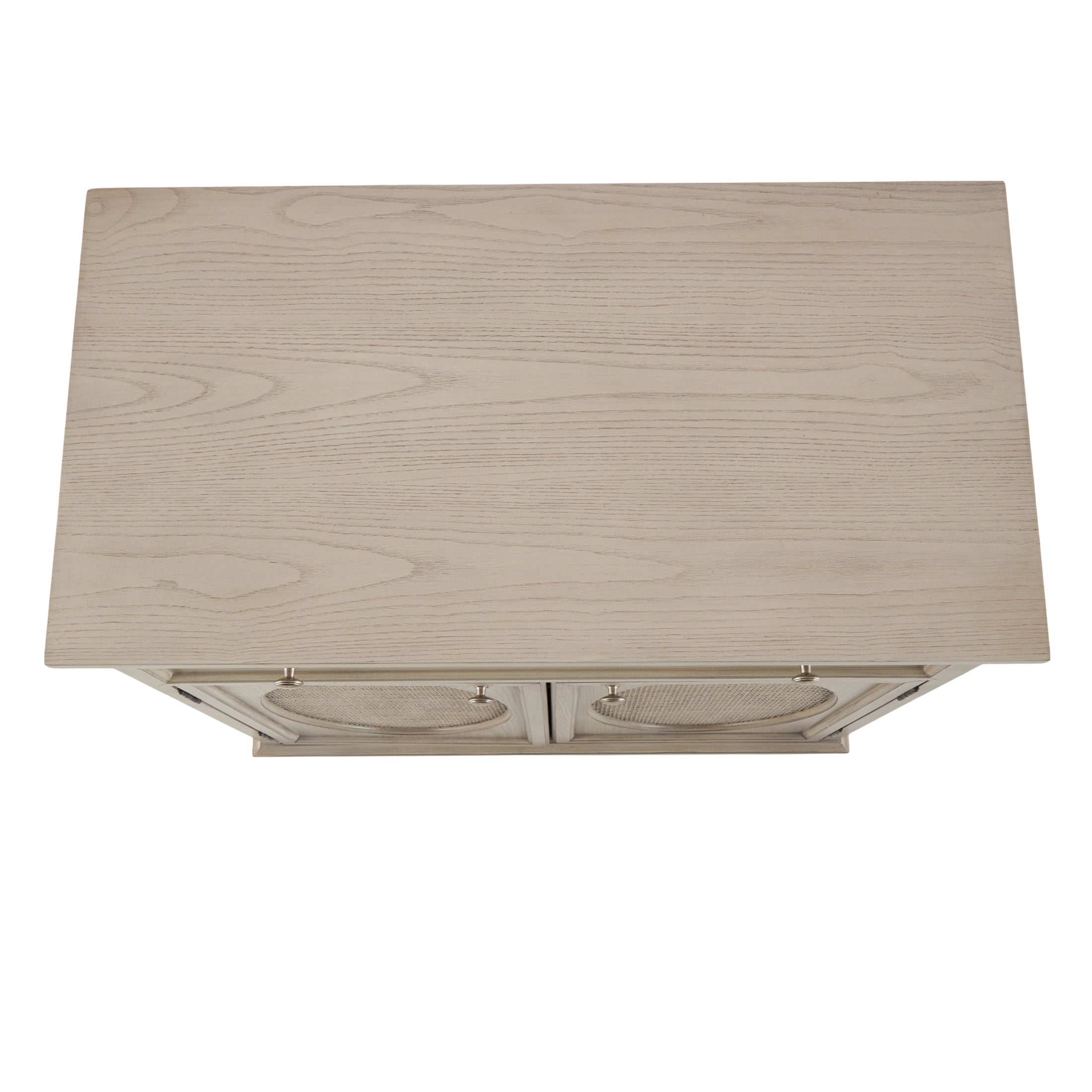DecMode 34" x 35" Light Gray Wooden Oval Rattan Front 2 Door and 1 Drawer Geometric Cabinet, 1-Piece