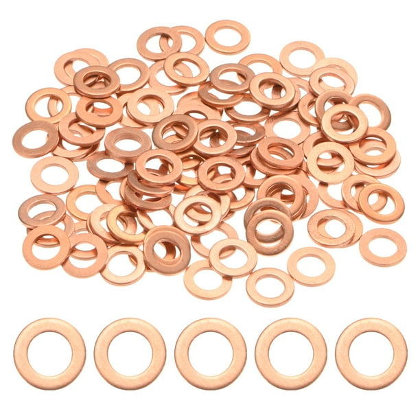 Uxcell Paquete de 100 Arandelas de Cobre, Arandelas de Sellado de Cobre Métricas M5x9x1mm para Tornillos Tuercas para Automóviles