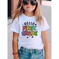 thumbnail image 1 of [Cotton Girl's T-Shirt] Cotton Girl's T-Shirt | Hello, First Grade Letter Print And Star Pattern Print Comfortable And Casual Round Neck Short Sleeved, 1 of 7