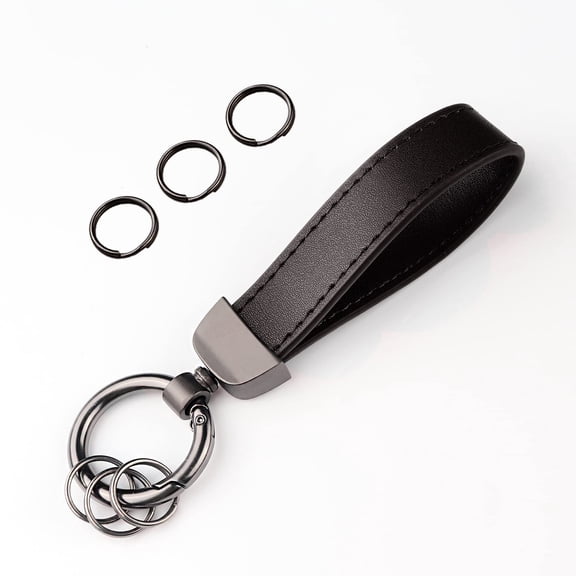 GUANGHUI Leather Car Keychain, Creative Personality Leather Key Fob, Universal Key Fob Keychain for Men and Women (Black,1PACK)