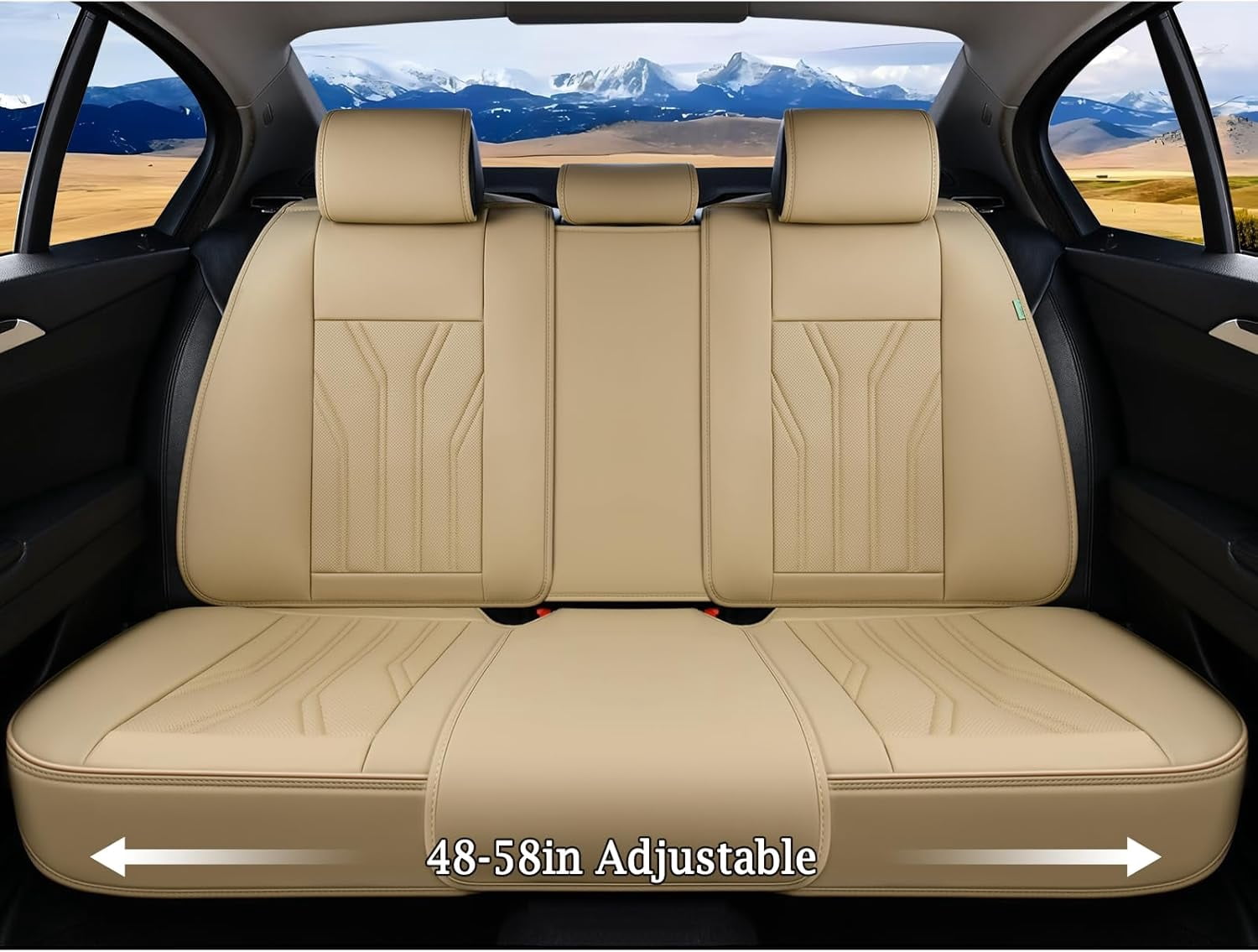 FLORICH Universal Leather Car Seat Cover Full Set, Beige Seat Covers for Cars 5 Seats, Waterproof Front and Rear Automotive Seat Cover Fit for Most Sedans SUV Pick-up Truck