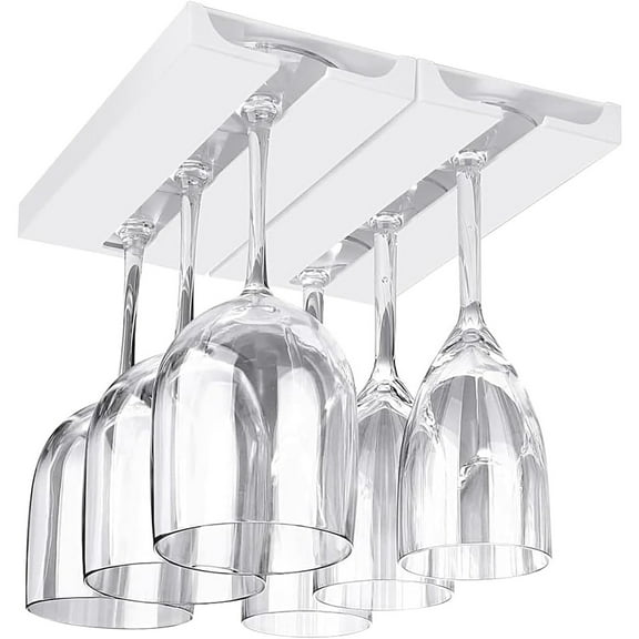 2 Pcs Wine Glass Holder Under Shelf or Cabinet Punch-free,Stemware Rack Glassware Drying Storage Hanger for Kitchen,Bar and Restaurant (White)
