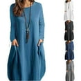 thumbnail image 7 of Women's Autumn Cotton And Linen Loose Casual Solid Color Long-sleeved Dress, 7 of 7