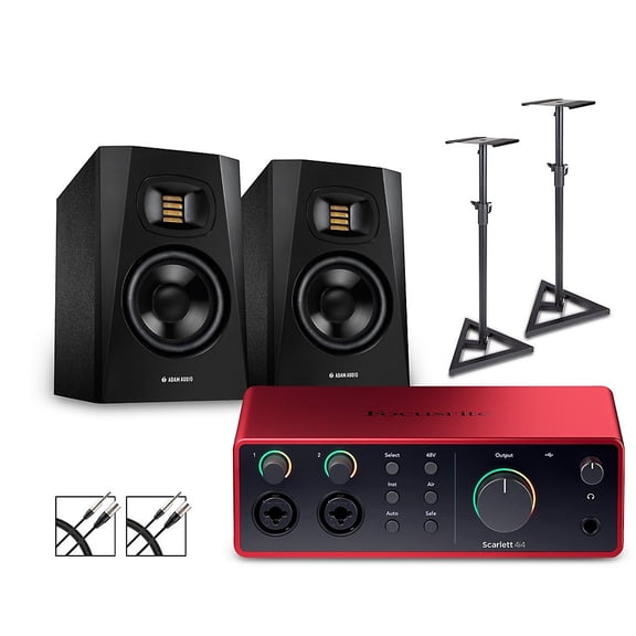 Focusrite Scarlett 4i4 Gen 4 with Adam Audio T-Series Studio Monitor Pair Bundle (Stands & Cables Included) T5V