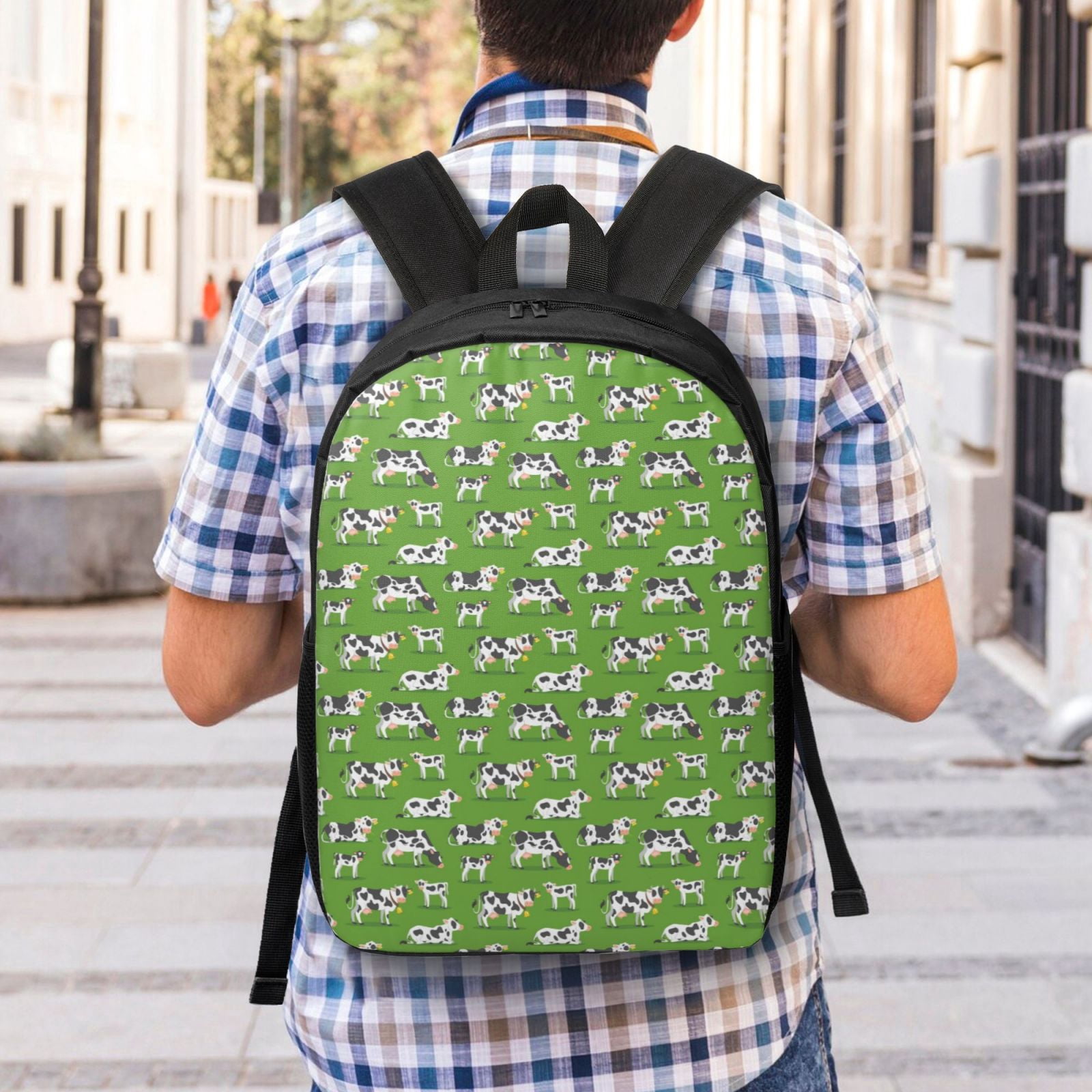 Xecao Cows With Calfs Green print Travel Backpack, Large Computer Backpack for Men Women, College School Rucksack Book Bag