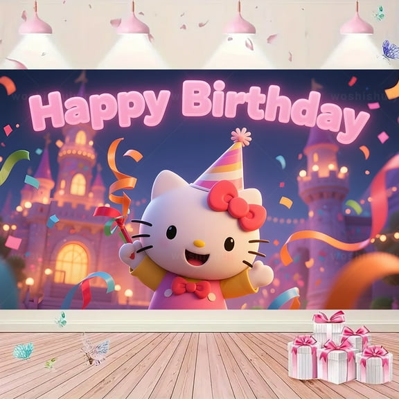 Kawaii Hello Kitties Birthday Party Backdrop Banner Photography Party Decoration Supplies 5*3FT