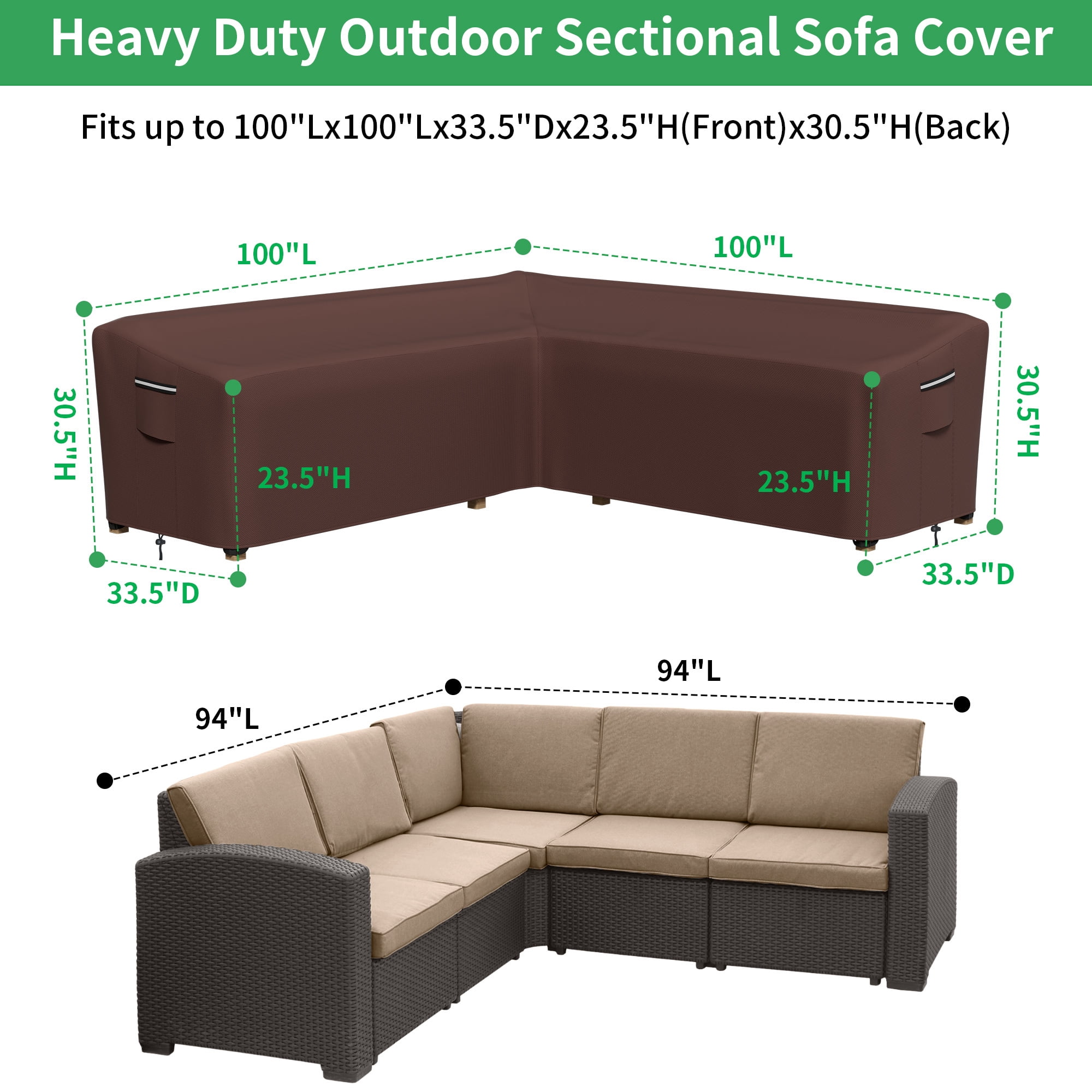 STARTWO Waterproof 100 Inch Patio V-Shaped Sectional Lounge Set Cover Thickened Furniture Cover Outdoor Rip-Resistant Cover