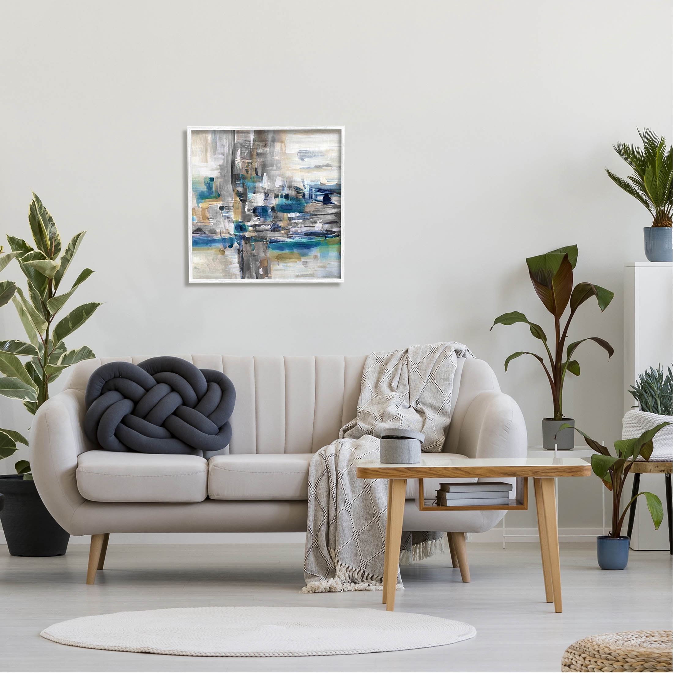 Modern Layered Chaotic Strokes Abstract Painting White Framed Art Print Wall Art