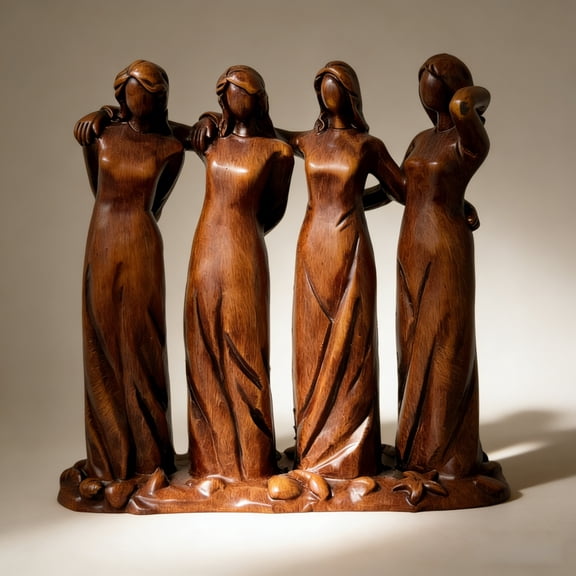 Hand-Carved Wooden Sisters Figurine - Home Decor, Friendship Sculpture, Gift for Best Friend, Sister, or Mom(brown)