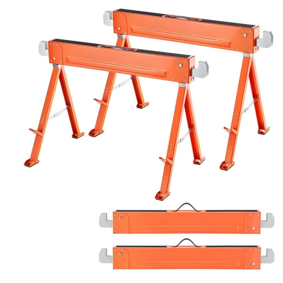 KFFKFF Folding Saw Horses, Set of 2, 1323 lbs Load Capacity, Durable Metal Construction with Non-Slip Feet, Portable Design for Woodworking, Carpentry, and Construction Projects