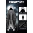 thumbnail image 4 of Disfraz de Halloween Horror Grim Reaper para hombre, disfraz de bruja con capa aterradora para hombre y mujer, capa con capucha para adultos, accesorios de cosplay (gris), 4 of 8