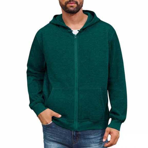 Nestiefly Zip Up Hoodie Men Long Sleeve Fall Winter Lightweight Plain Hooded Sweatshirts Trendy Casual Jacket With Pockets 2026 Dark Green L