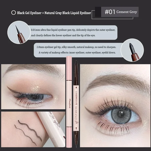 Lápiz delineador de ojos en gel marrón 2 en 1, delineador de ojos líquido ultrafino, lápiz de sombra de ojos suave con alto pigmento, lápiz de gel de gusano de seda, maquillaje de ojos duradero