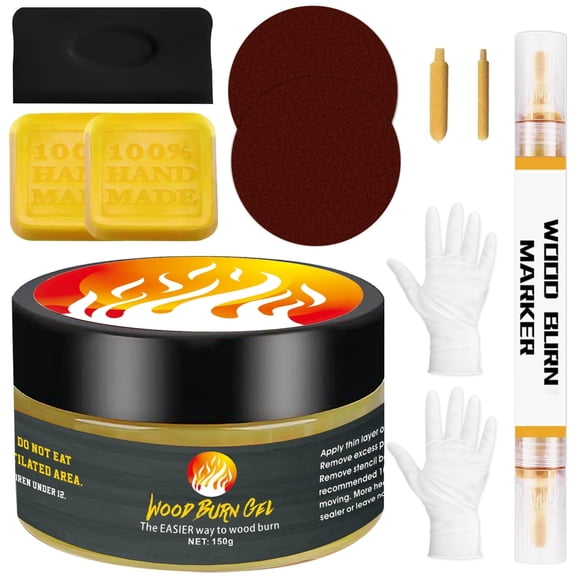 11 Pcs Wood Burning Paste Kit, 4 oz Burning Paste with Marker, Easy Wood Burn Set for Crafts, DIY Projects and Wood Surfaces