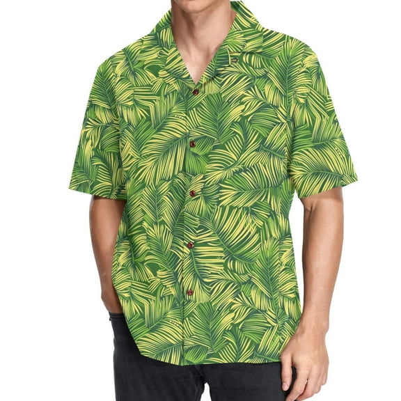 joogoo Men's Hawaiian Shirt Palm Leaf Short Sleeve Casual Button Down Shirts M