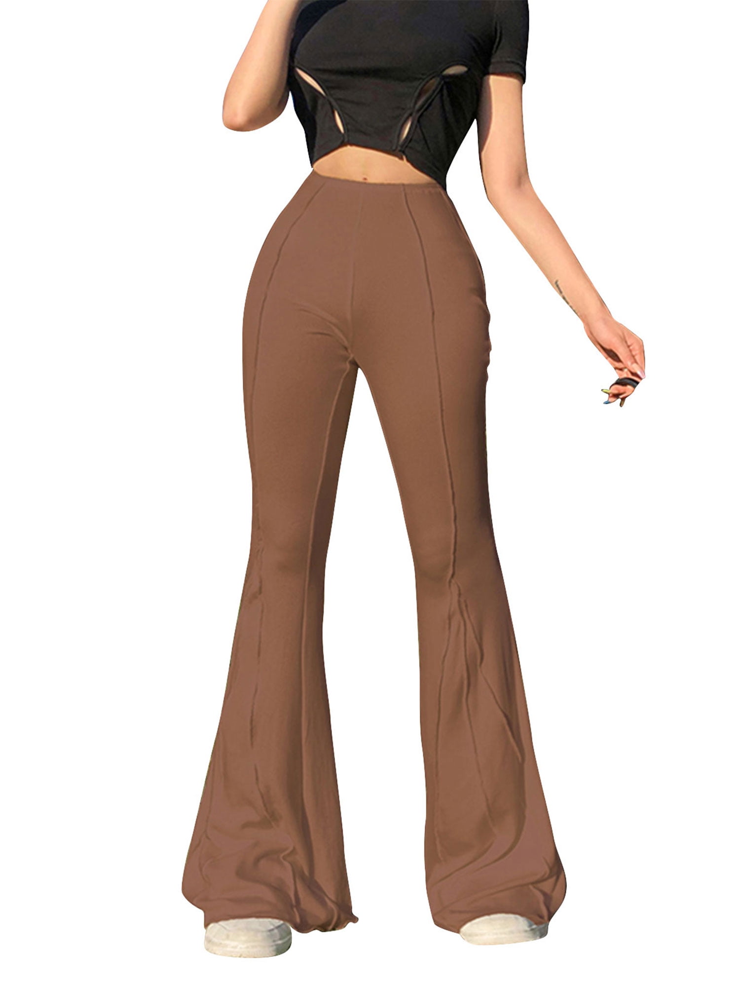 Women Solid Color Ribbed Flared Long 