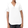 thumbnail image 2 of Tittly T Shirts for Women Spring Tops for Women New Chiffon Long Sleeved Shirt Solid Color V Neck Pullover Casual Loose T Shirt Top Tshirts Shirts Basic Tees White 3XL, 2 of 4