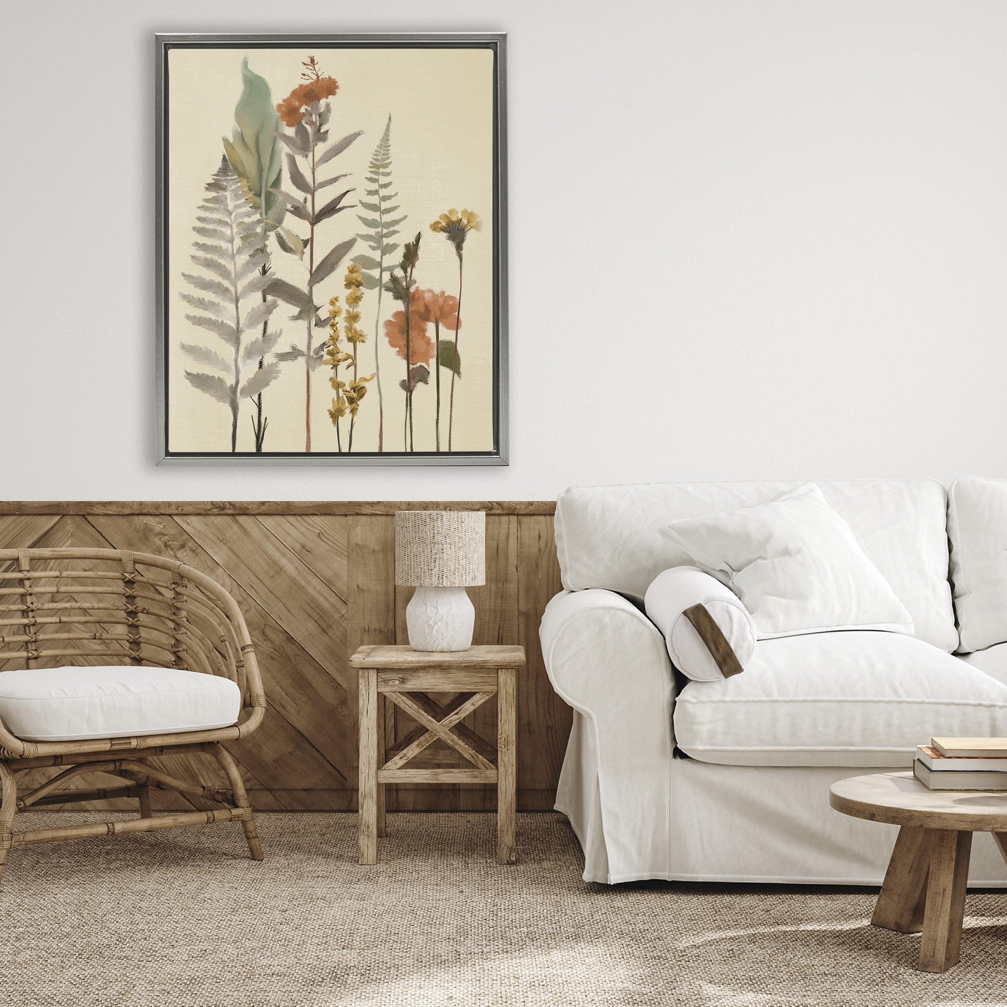 Stupell Industries Fall Botanicals and Ferns Gray Framed Floater Canvas Wall Art, design by Elizabeth Medley