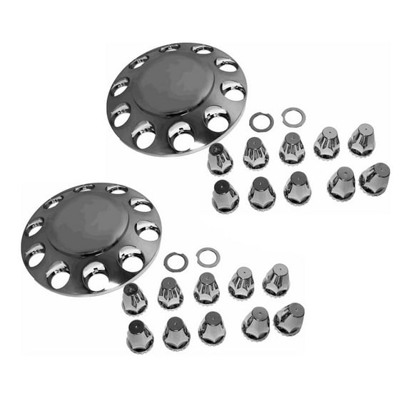2 - Pack Chrome ABS Complete Axle Cover Set w/ Standard Hub Caps and 33mm 20Pcs Screw-On Lug Nut Covers w/ Locking Mechanism for Semi Trucks Replace MW971, Kenworth MW971