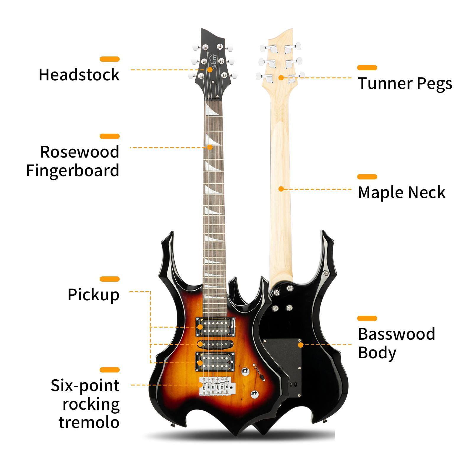 Glarry 37" Adult Electronic Guitar Kit with Amp, Bag, Strap for Beginner, Sunset