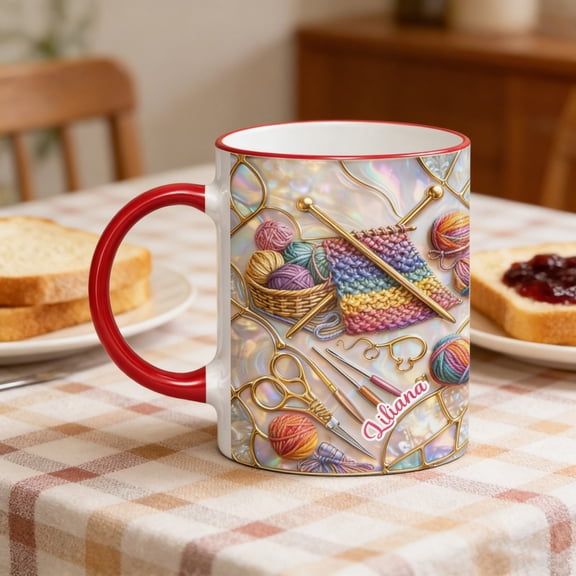 Eolstice 11oz Weaving Sewing Tool Mug, Craft Themed Coffee Cup, Textile Hobby Mug, for Weavers, Sewers, Gift, Office, Tea, Sturdy Ceramic Cup