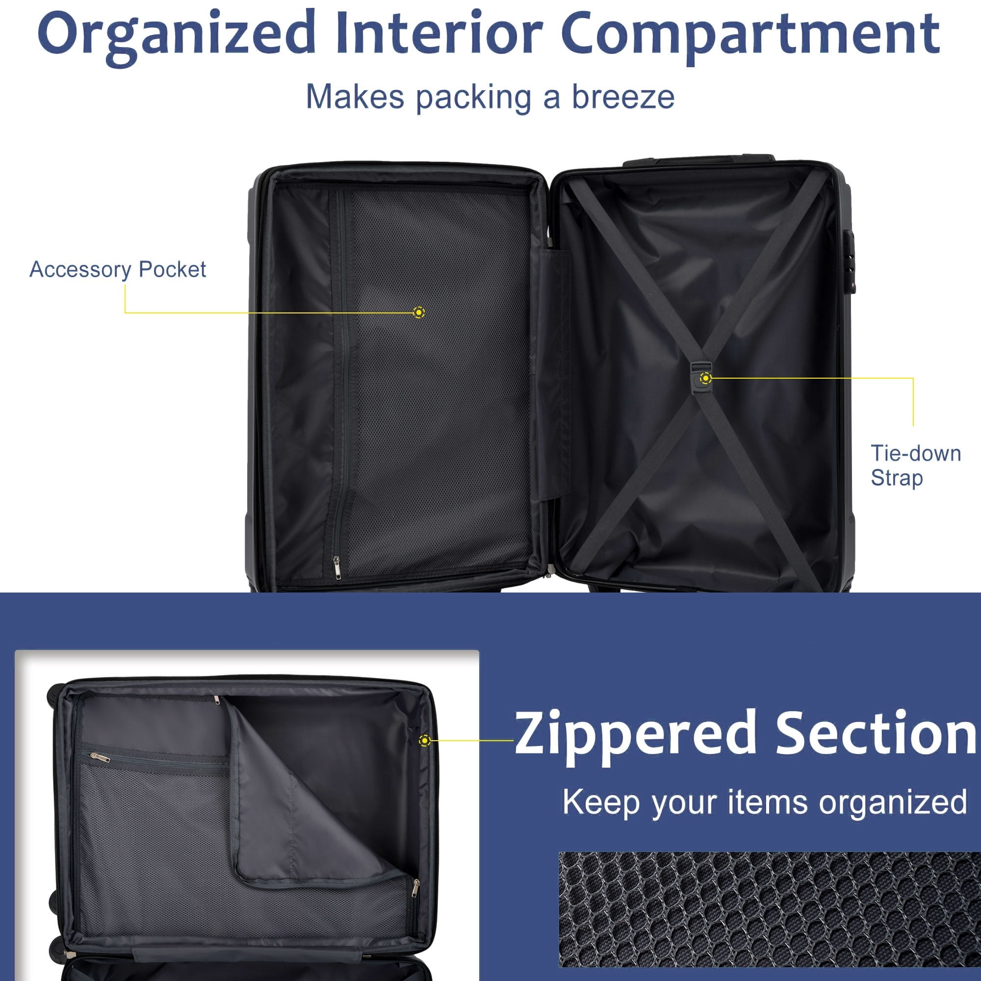 EUROCO 2 Piece Luggage Set, Expandable Hardshell Suitcase with TSA Lock and Double Spinner Wheels,ABS Durable Carry on luggage Set(20"/28"),Blue