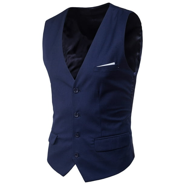 Chaleco de traje liso con cuello en V para hombre - Chaleco de boda ajustado - Chaleco formal de poliéster para negocios, tallas M-XXXXXXL