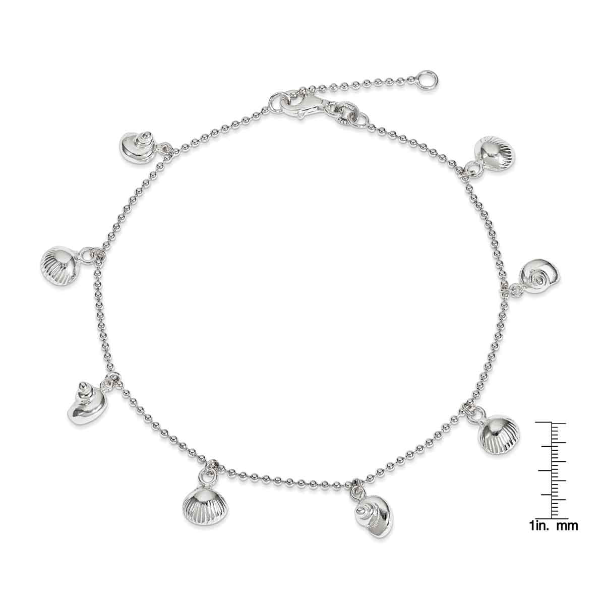 Sterling Silver Polished Sea Shell Anklet 