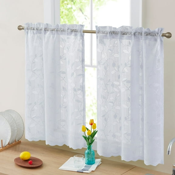 THD Jayce Lace Sheer Kitchen Cafe Curtain Tiers - 30 W x 36 L Inch (Pair)