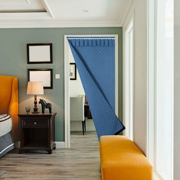 Door Cover for Winter, Insulated Door Curtain, Thermal Door Cover for Winter, Upgraded Cloth Filled with Thicken Cotton Door Cover, for Front Back Sliding Door in Winter(Blue, 39.4x83in)