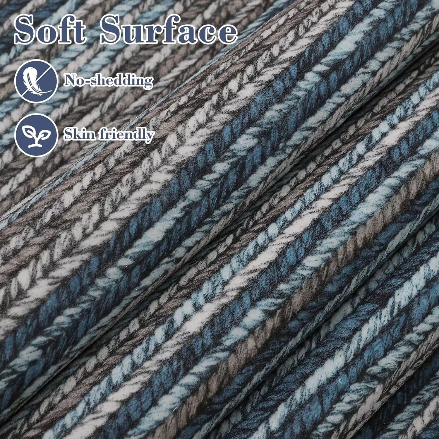 Hasoo Large Area Rug 10' x 13' Rugs for Living Room Washable Modern Striped Printed Braid Indoor Rug Soft Lightweight Carpet, Blue