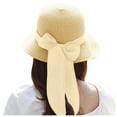 thumbnail image 3 of Women's Straw Sun Hat with Bow Tie, Wide Brim Beach Hat for Summer Vacation, UPF Sun Protection for Resort, Travel, and Casual Outfits-Beige, 3 of 5