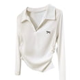 thumbnail image 3 of Women Long Sleeve Shirts Business Casual Work Tops Blouse Fitted Collared V Neck Shirt White S, 3 of 7